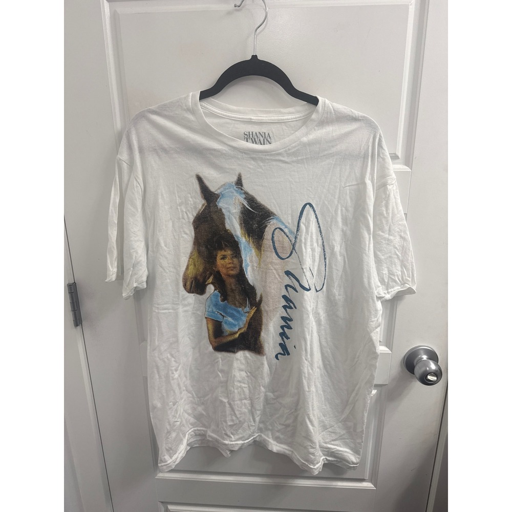 Shania Twain Graphic T-Shirt White Horse Portrait Country Music Tee Large